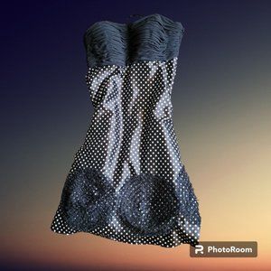 Sue Wong - Retro cocktail dress, strapless, ruffled top, polka dot, flawless